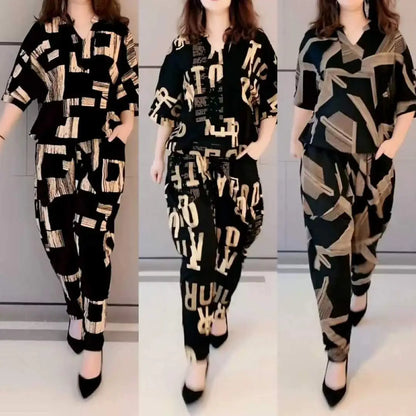 Casual Fashion Geometric Letter Printing Pant Sets Summer Short Sleeve