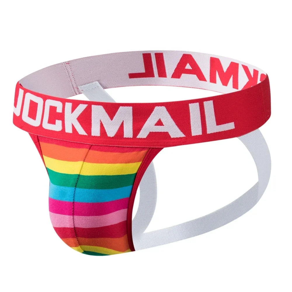 3pcs/Lot Sexy Men Underwear Jockstrap Brief Underpants Rainbow Stripes Gay Underwear Slip Tanga String Thong Breathable Cotton