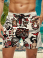 Summer New Men's Shorts Swimming Pants Drawstring Retro Fashion Print Holiday Beach Holiday Hawaiian Micro Elastic Shorts