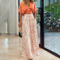 Women's Bell Bottom Pants Suit Solid Color Half Sleeve V-neck Shirt Printed Top Wide Leg Pants Summer Fashion 2 Piece Set