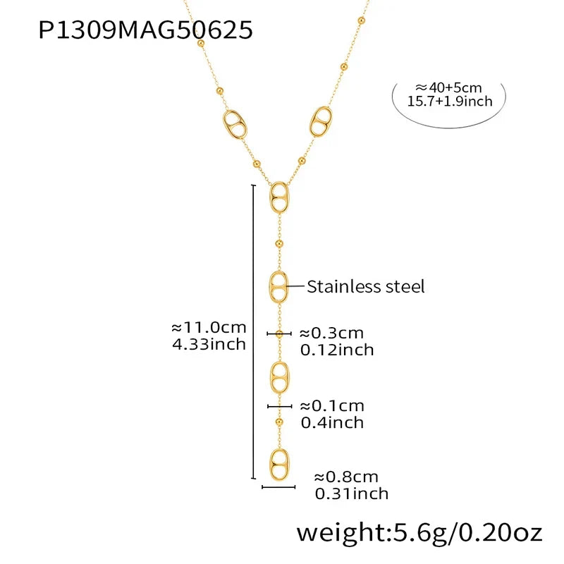 Premium Stainless Steel Long Necklace Trendy Pig Nose Style Y Shape Drop Pendant Waterproof Necklace for Women Girls Jewelry