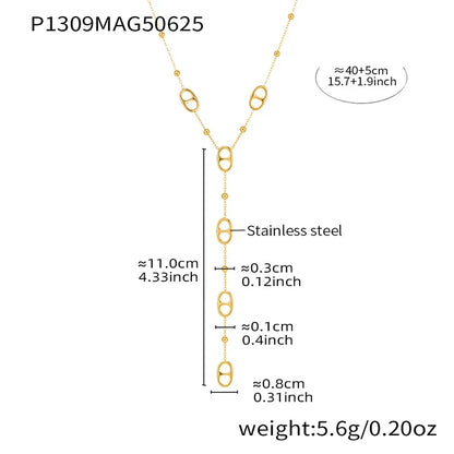 Premium Stainless Steel Long Necklace Trendy Pig Nose Style Y Shape Drop Pendant Waterproof Necklace for Women Girls Jewelry