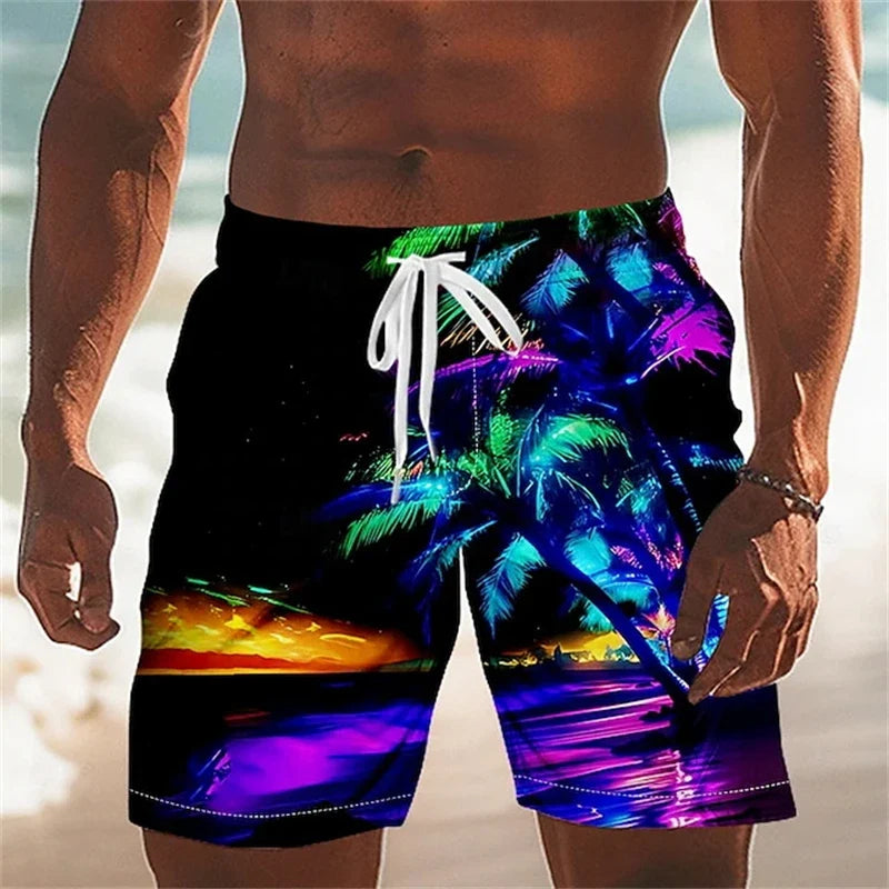 Summer Hawaiian Beach Shorts For Men 3D Printed Coconut Trees Graphic Swimming Trunks Women 2025 New Fashion Board Shorts Pant