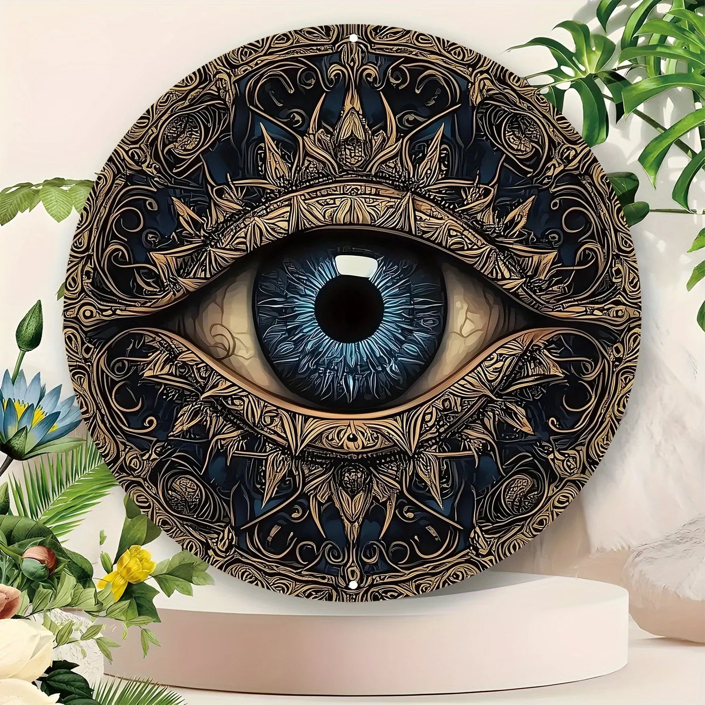 Evil Eye 8x8" Round Aluminum Wall Art - Versatile Home Decor for Living Room, Bathroom & More