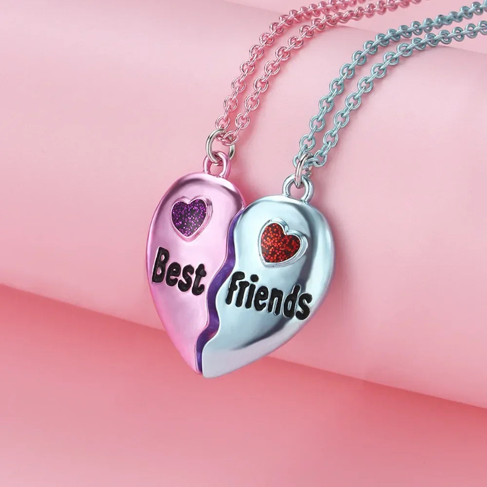 A Girl 2Pcs/set Multicolour Heart-shaped Stitching Best Friend Bestie Necklace BFF Friendship Jewelry Gifts for Girls