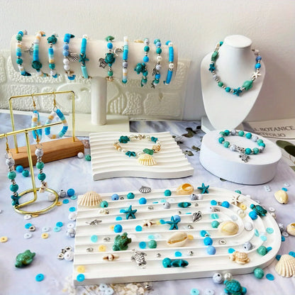 1860pcs Sea Blue and White Beads Paired with Sea Turtle and Starfish