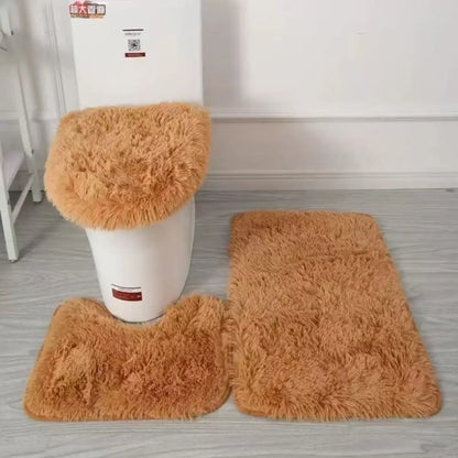 3 Pieces Bathroom Rug Set Bath Mat Toilet Lid Cover U Shape Rug Soft