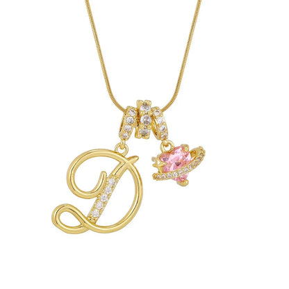 Fashion Letter Necklace for Women Pink Zircon Heart-shaped Pendant Suitable for Girls to Wear Personalized Gold-plated Jewelry