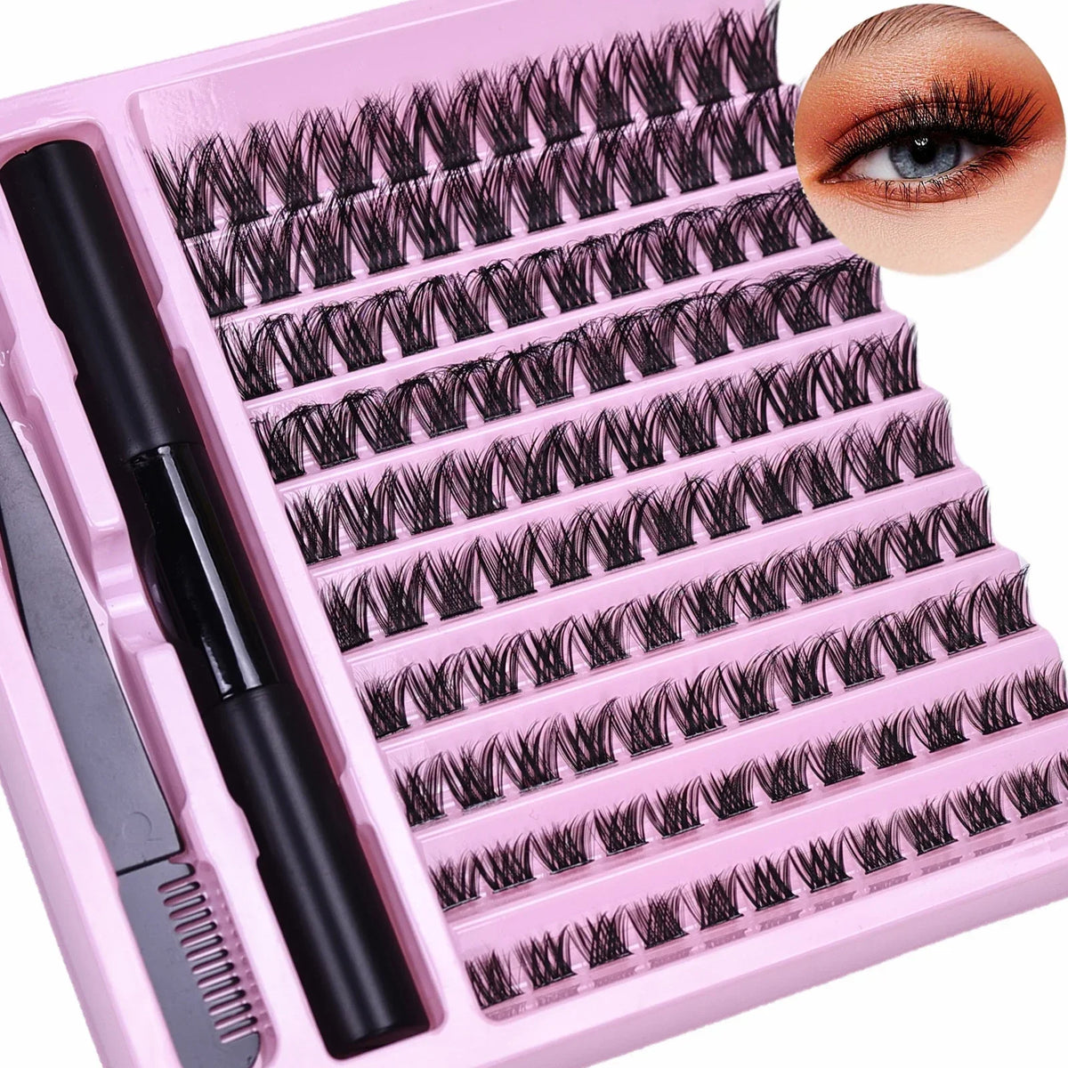 DIY Eyelash Extension Kit Lash Clusters D Curl with Bond and Seal Lash Tweezers Individual Lashes for Beginners Home Use