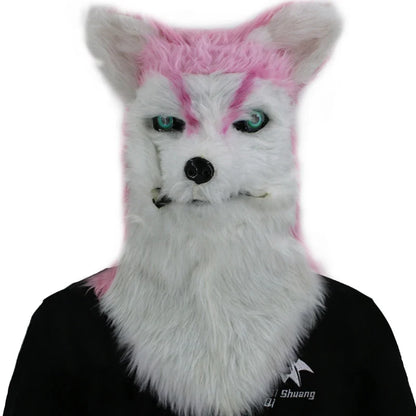 Movable Mouth Fox Mask Halloween Costume Cosplay Party Mouth Mover Wolf Masks Animal Panda Husky Orangutan Artificial Fur Mask