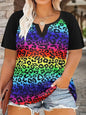New 2025 Fashion Large Size Shirts Leopard Patchwork Print T-Shirt Casual Short Sleeve Top For Summer Women's Plus Size Clothing