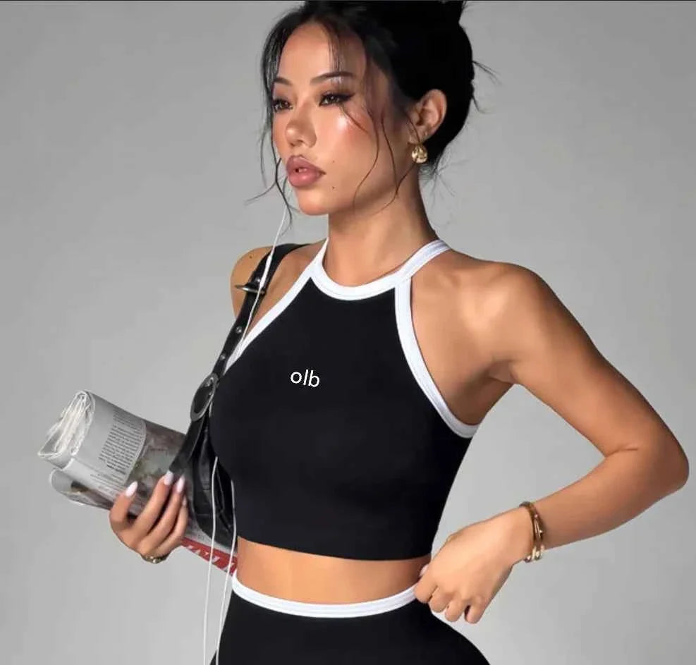Women's Colorblock Backless High Waist Fitness Set