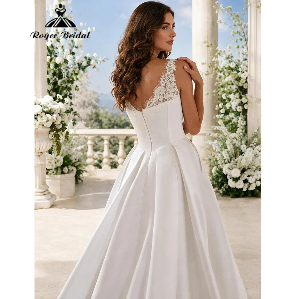 Roycebridal Elegant Sweetheart Lace A Line Wedding Dresses 2027 Flowers Lace Satin Beach Bridal Gown Customized vestido de novia