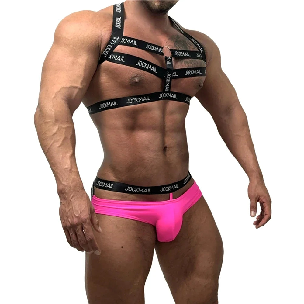 Jockmail Ice Silk Jockstrap Men Underwear Sexy Harness Thong G String Leg Ring Bondage Lingerie Hombre Strap Panties T-back