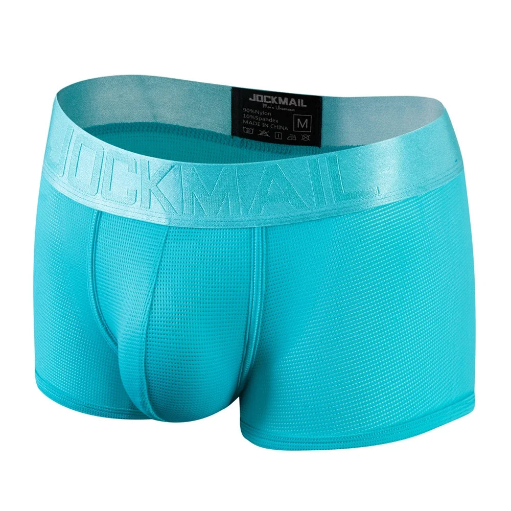 Fashion Fluorescent Color Men's Underwear Sporty Breathable Mesh Boxer Briefs Sexy Transparent Male Underpants Gay Sissy Shorts