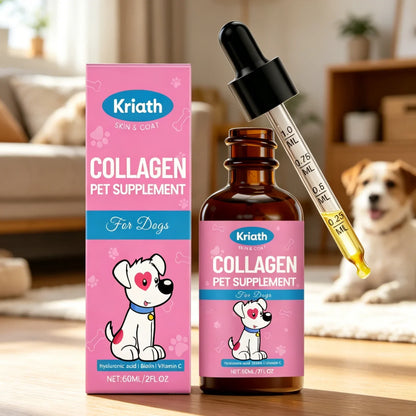 Kriath Dog Collagen Supplement Improve Dry Itchy Skin Smooth Damaged Fragile Hair Strengthen Dog Nails Canine Nutritional Drops
