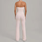 Women Halter V Neck 2Pcs Yoga Outfit Backless Crop Top High Waist Flare Pants Soft Stretch Workout Gym Pilates Casual Tracksuit