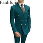 Fanlifujia Store Navy Men Party Tuxedos 2 Pieces Latest Peak Lapel Men Suits Gold Buttons Fashion Style Suits Double Breasted