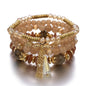 4Pcs Bohemian Women Pink Tassel Bracelet Set For Female I Love You Feather Round Charm Beads Chain Bangle Fashion Party Jewelry