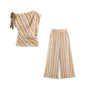 HH Women Summer Elegant Striped 2 Piece Outfit One Shoulder Top Wide Leg Pants For Dinner Date Party Vacation Holiday Wear