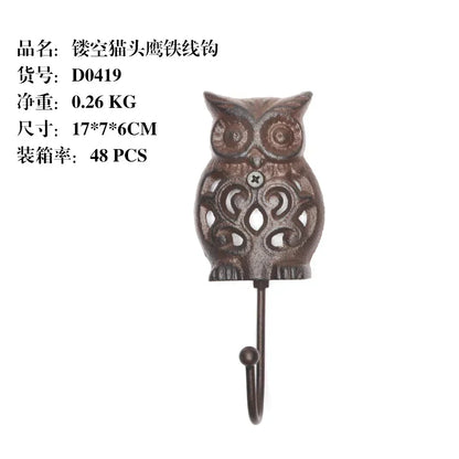Animal Shape Ironwork Metal Hooks Clothes Hat Key Retro Style Originality Wall Hooks Villa Courtyard Wall Mounted Decorate home