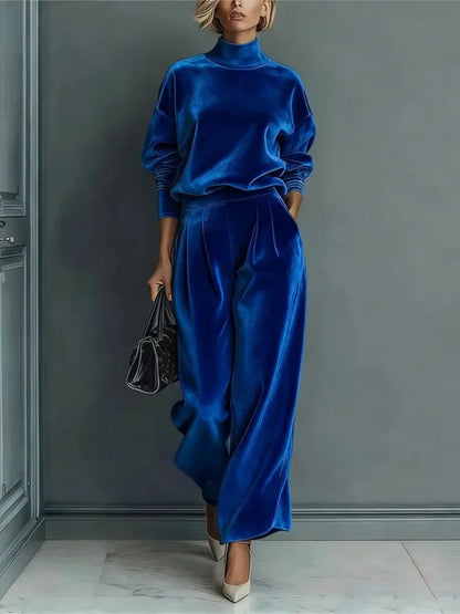Autumn Winter Fashion High Collar Gold Velvet Long Sleeve Women's Suit