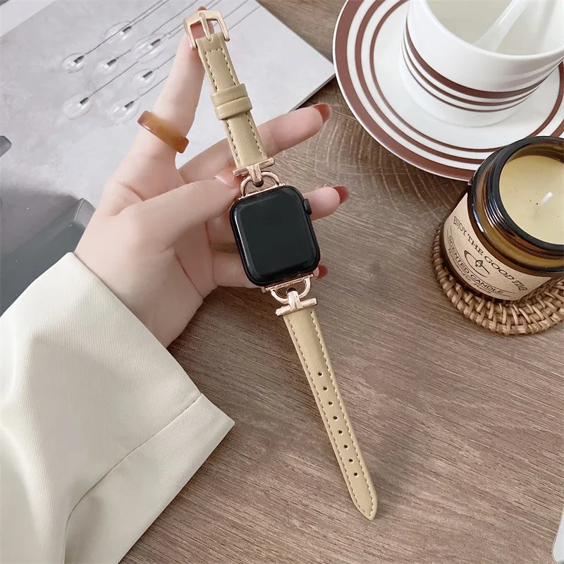 Apple Watch Slim Leather Band with Decorative Connectors