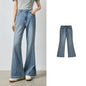 TOYOUTH Women's Glazed Blue Deconstructed Splicing Stretch Cotton Jeans 2026 Autumn New Slim Fit Flared Chic Denim Trousers