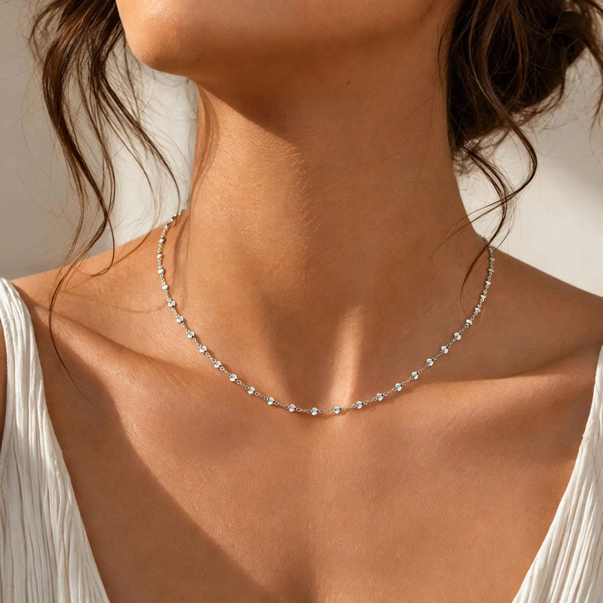 Vnox Minimalist Heart Link Chain Necklace Trendy Stainless Steel Stacked Clavicle Chain Party Daily Jewelry