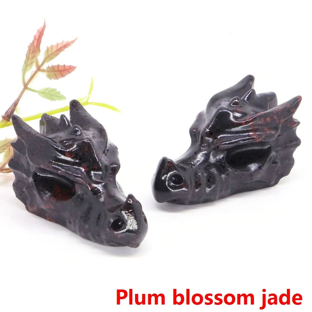 Dragon Head Statue Natural Gemstone - Plum Blossom Jade