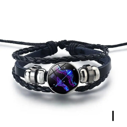 12 Constellation Gem Leather Bracelet Men Women Glass Bracelet