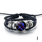 12 Constellation Gem Leather Bracelet Men Women Glass Bracelet