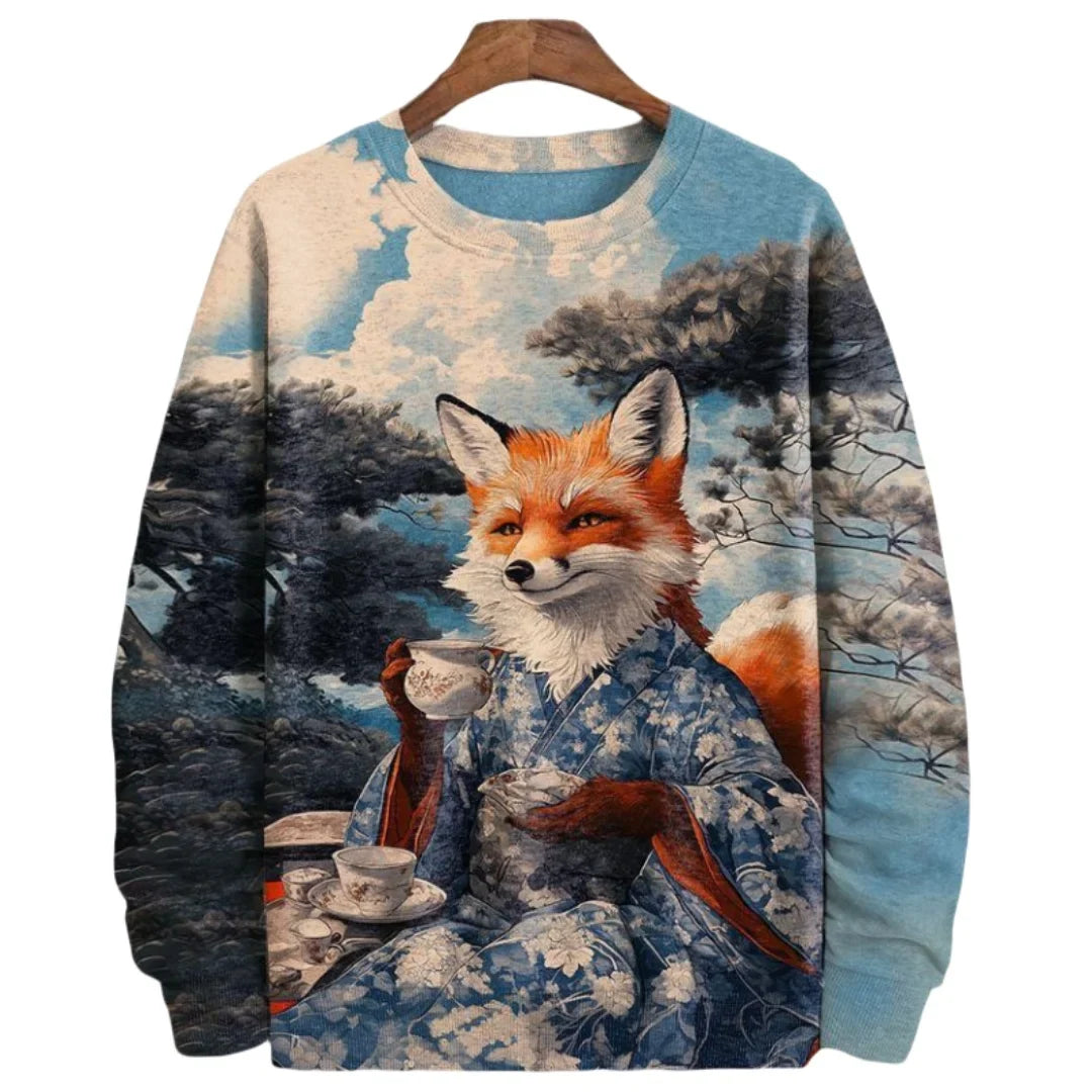 Animal Fox Printed Hoody Men Oversized Sweatshirts Hip Hop Round Neck Streetwear Clothing Loose Fleece Men's Hoodies Pullover