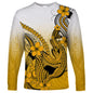 2024 new men's long-sleeved T-shirt 3D printed Polynesian flowers gradient printing men's autumn tops casual round neck street