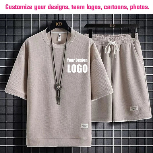 Personalized Custom Print Short Sleeve  T-Shirt Sport Shorts 2 Piece Sets Men's Summer Outfit Breathable and Quick-drying