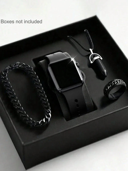 Men's LED Square Watch And Jewelry Set Birthday Gift Non-Smartwatch Box Not Included
