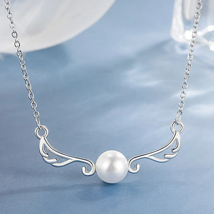 925 Sterling Silver Light Luxury Premium Wings Pearl Necklace Anniversary Birthday Party Wedding Gift