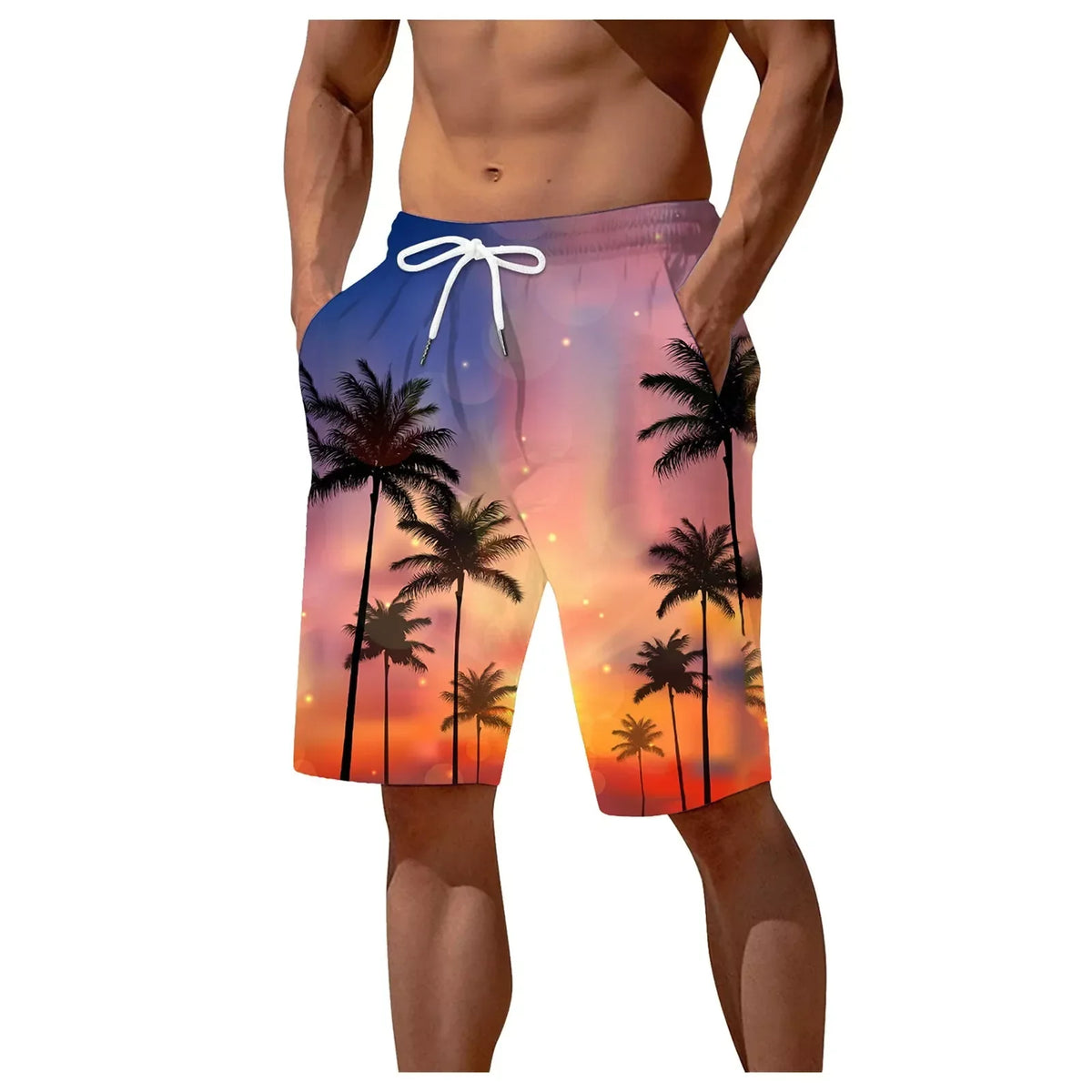 Men's Palm Tree Gradient Pattern Fashion Shorts Boys Summer Cool Hawaii 3D Printed Casual Swim Trunks Quick Dry Surfboard Shorts