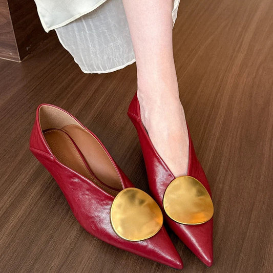 Autumn New Brand Women Pumps Shoes Fashion Gold Metal Shallow Slip on