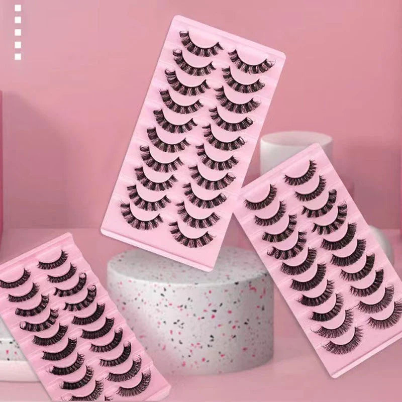 Simple Application Dramatic Russian 3D Mink Strip Lashes 10 Pairs Fake Eyelashes For Makeup Newbies & Vendors