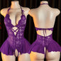 Sexy Hot Bra For Women Lingerie Set Ultra-thin Lace Hollow Bra Set Transparent Crotchless BacklessDress Deep V Open Bra Underwea