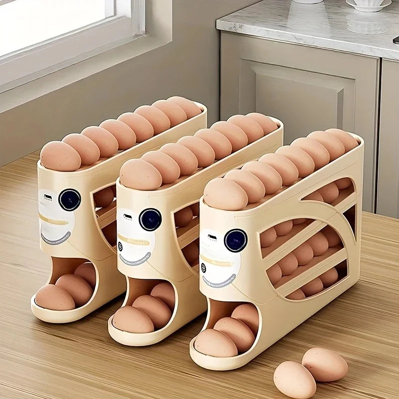 3-Tier Rolling Egg Storage Container for Refrigerator Holds 24 Eggs