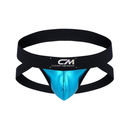Shiny Metallic Faux Leather Men Erotic Lingerie Jockstrap Wide Waistband Sexy Low Rise Thong PU Underwear Nightclub Party Costum