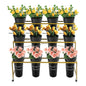 3 Layers Flower Display Stand with 12PCS Black Buckets,Metal Moving Plant Stand with Wheels, Garden Cart Display Flower Shelf