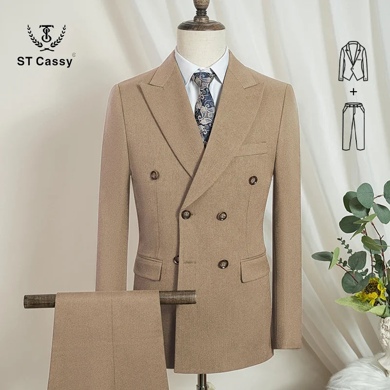 ST Cassy Elegant Man Suit 2 Piece Set Modern Wedding Party Outfit Suits for Men Stylish Business Office Suit Banquet Attire