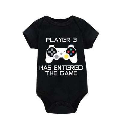 PLAYER 3 Newborn Romper Casual Short Sleeves Baby Boy Clothes Bodysuits Cartoon Graphic Toddler Girls Jumpsuits