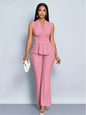 New Spring Summer Women's Trousers Two-piece Elegant Slim V-neck Sleeveless Irregular T-shirt Wide-leg Pants Office 2-piece Set