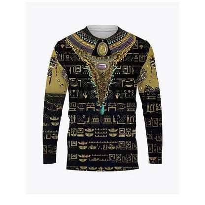Ancient Egyptian Horus Print Summer Men's O-Neck T-shirt Casual Long Sleeve Oversized Pullover Fashion Tops Trend Men Clothing