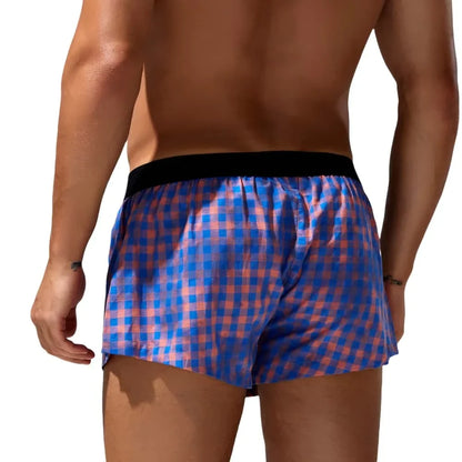 SEOBEAN Mens Cotton Plaid Underwear Boxers U convex Pouch Sleepwear Shorts Underpants Boxer Shorts