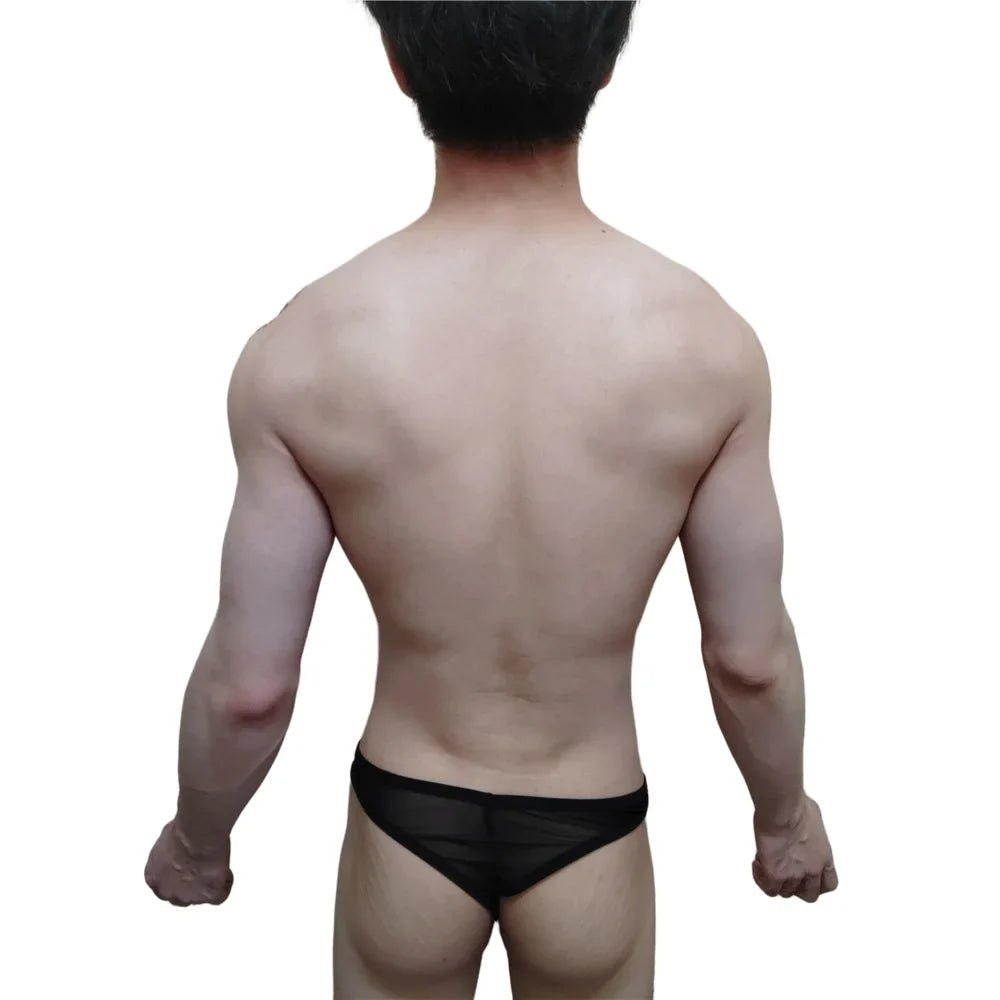 Mens Slip Bikini Jockstrap Briefs Mens Panties Sexy Fishnets Hole Transparent Mesh Ice Silk Men Underwear Sissy Men Underpants